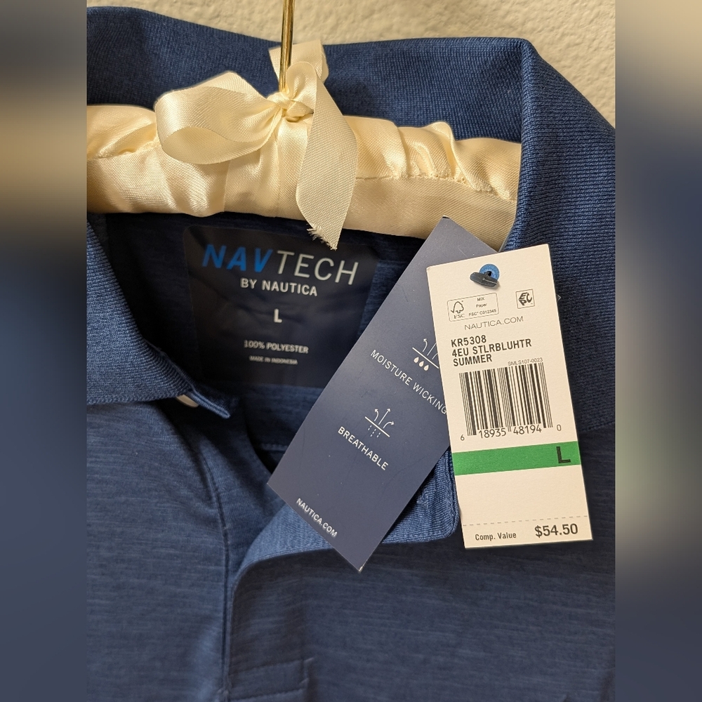 Nautica blue lightweight polo shirt, NWT - Picture 4 of 5